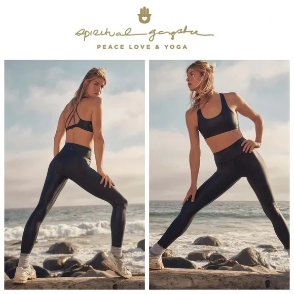 NWOT Spiritual Gangster Leather Intent Shine Leggings in Black - Picture 1 of 9